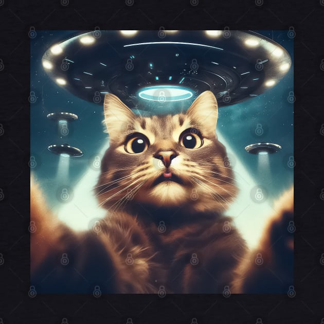 Funny Cat selfie with UFO by TomFrontierArt